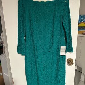 Adrianna Papell Emerald Lace Long Sleeve Dress